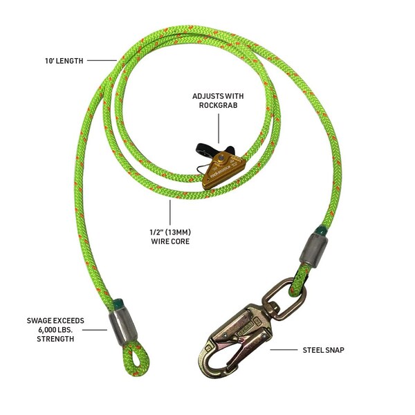 Rope Logic RockGrab Wire Core Flipline w/Steel Snap 10 ft. x  1/2 in. - 33487