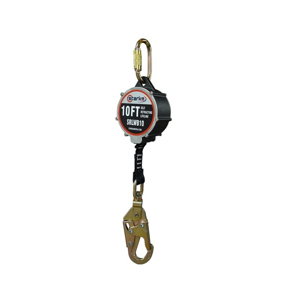 Starke Self-Retracting Lanyard, 10 ft, 310 lb Weight Capacity, Black - SRLWB-10