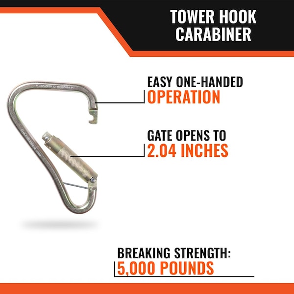 Malta Dynamics Tower Hook Carabiner, Twist Self-Locking, 10 in Length, 2.04 in Gate Opening - C1002