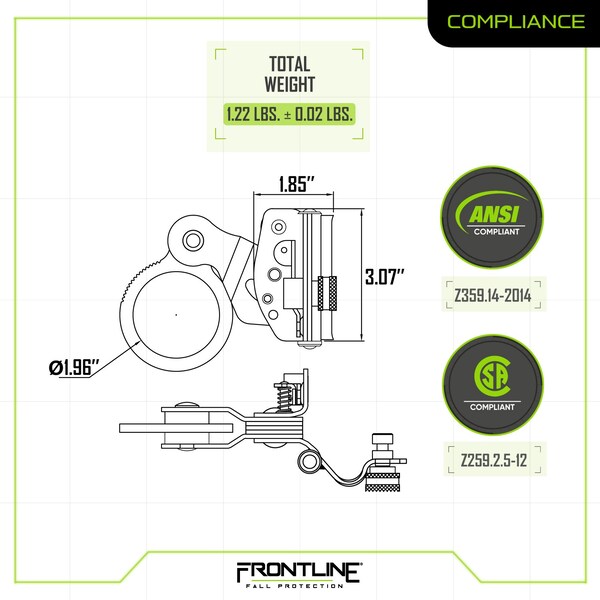 Frontline Self-tracking Rope Grab for 5/8" Lifeline Rope - RGSS58
