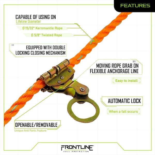 Frontline Self-tracking Rope Grab for 5/8" Lifeline Rope - RGSS58