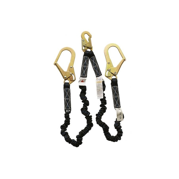 Super Anchor Safety 6' Double Leg Flex Lanyard + 2 Rebar-hooks & 1 Snaphook - 6504