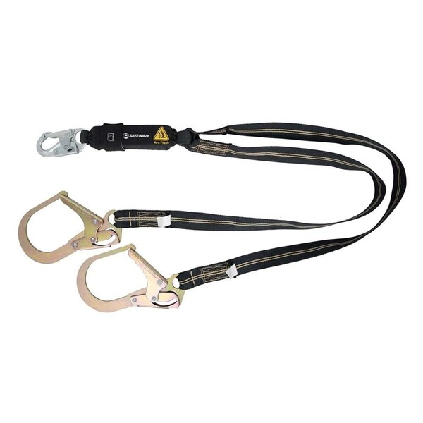 Safewaze Arc Flash 6' Energy Absorbing Lanyard 12'FF, Aramid, Dual Leg, Tower Rebar Hook - 023-2098