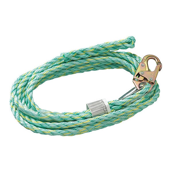 Peakworks Vertical Lifeline, Premium Extruded Co- Polymer Fibre, Anchor End Snap Hook/Trailing End Back Splice, 100 ft - V84014100
