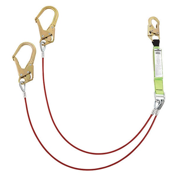 Peakworks Shock Absorbing Lanyard, PVC Coated Cable, Double Leg, Body Snap/3 Form Anchors, 6 ft - V8108426