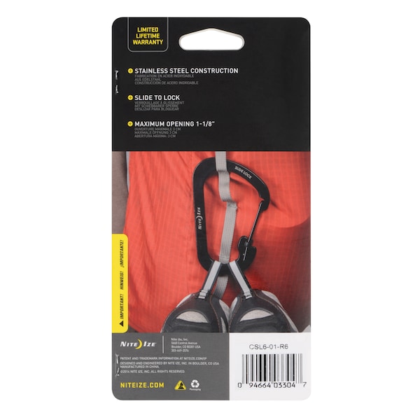 Nite Ize 2023 Nite Ize Slidelock Carabiner Stainless Steel #6, Black - NIT-CSL6-01-R6