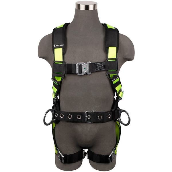 Safewaze PRO Construction Harness: 3D, QC Chest, QC Legs, Free Floating Waist Pad, L - 021-1452