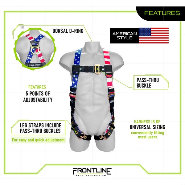 Frontline Combat American Style Economy Series Full Body Harness with Tongue Buckle Legs Uni - 100VTB-UN-AM