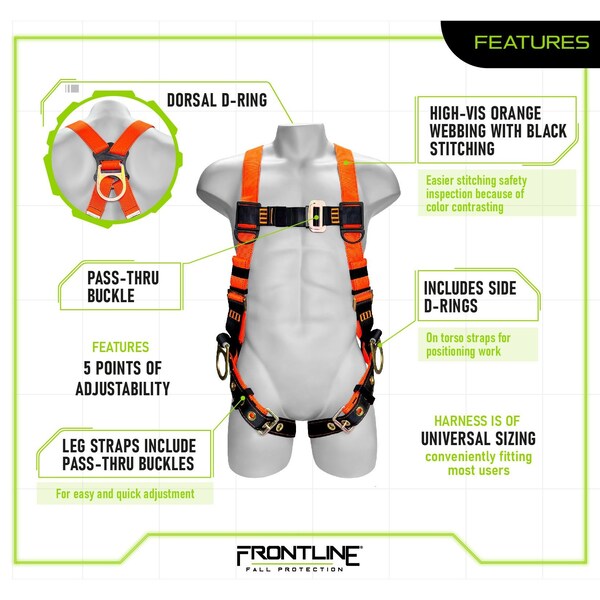 Frontline Combat Economy Series Full Body Harness with Tongue Buckle Legs Uni - 100VTB-UN-3D