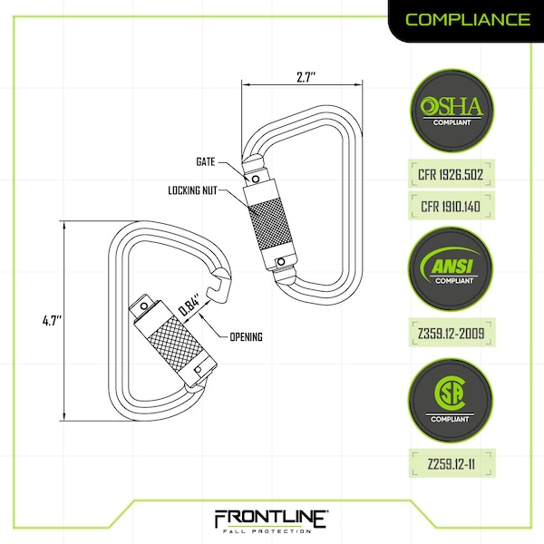 Frontline Steel Quarter Turn-locking Carabiner - CSQ184
