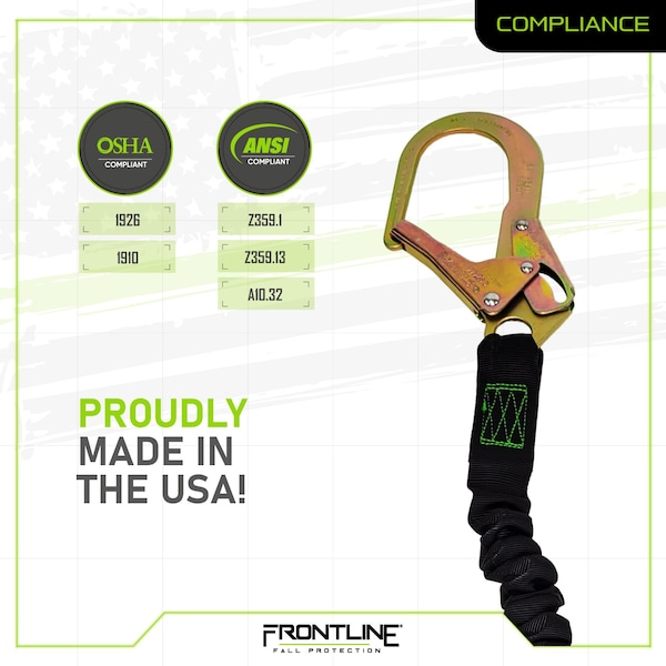 Frontline Patriot 6' Double Leg Elastic Lanyard with Rebar Hook Ends - LES62R-US