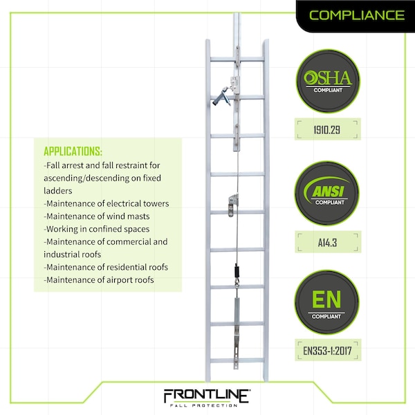 Frontline Ladder Cable Vertical Lifeline System 30 ft Stainless Steel - VLCS30