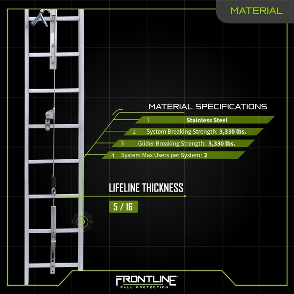 Frontline Ladder Cable Vertical Lifeline System 30 ft Stainless Steel - VLCS30