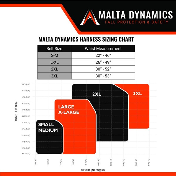 Malta Dynamics Warthog Comfort Maxx Full Body Harness, L/XL, 130-310 lb, Quick Connect Chest/ Side D-Ring - B2302
