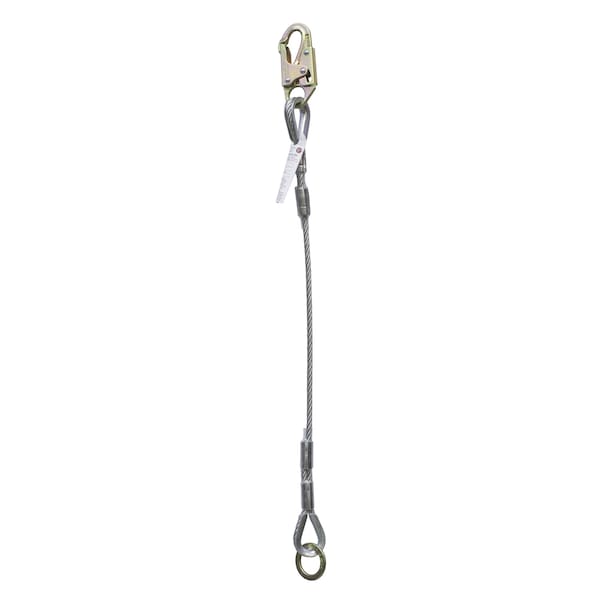 Super Anchor Safety 8ft Wire Rope Lanyard 3/8" 7x19 Galvanized Wire Rope w/ Snaphook and Connector Ring. - 1333-8