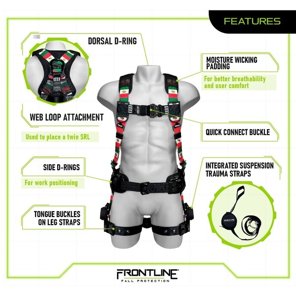 Frontline Combat Mexican Style Full Body Harness with Aluminum Hardware, S - 110CTB-S-MX
