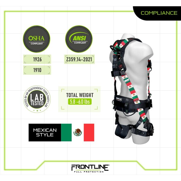 Frontline Combat Mexican Style Full Body Harness with Aluminum Hardware, S - 110CTB-S-MX