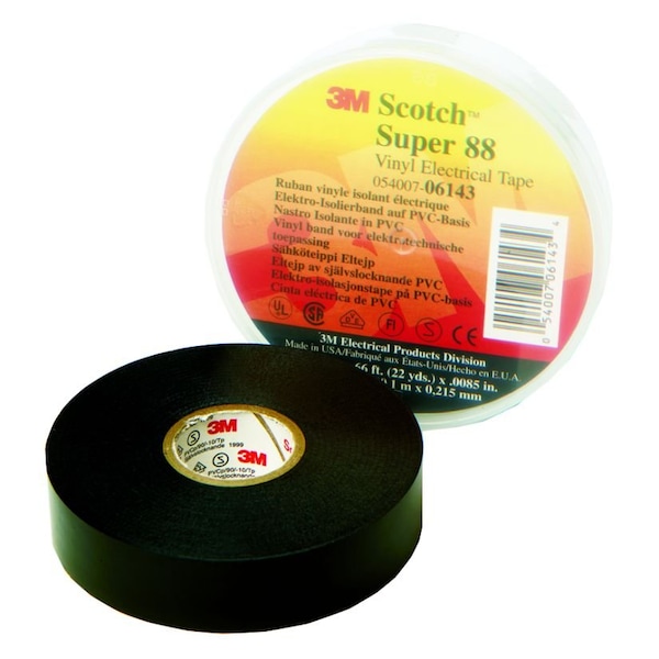 3M Scotch Super 88 Cinta Eléctrica de Vinilo, 6143-BA-10, 3/4 inx66 ftx0.0085 in - 7000006092