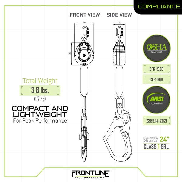 Frontline Web Single Leg 6' SRL with Steel Rebar Hook End - RPW061R