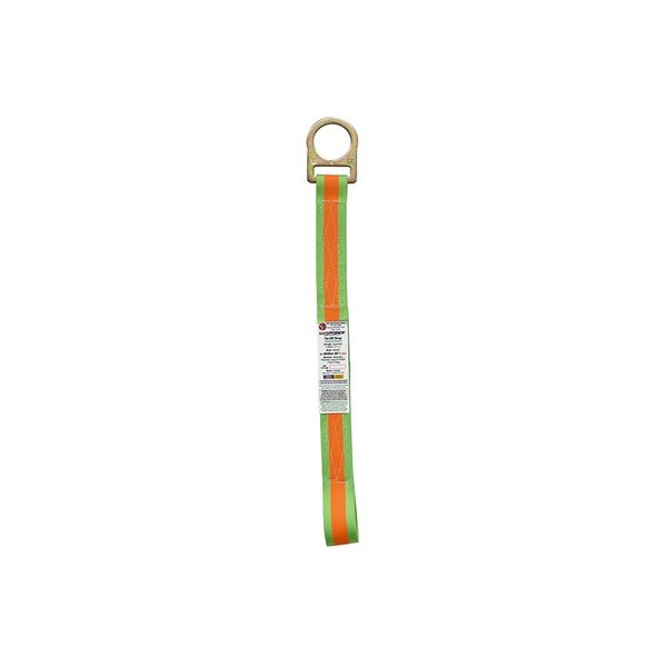 Super Anchor Safety 48"x2" HI-VIZ Green Tie-Off strap w/Slotted D-ring +Loop end. Single pc, retail pack - 6048-GR48