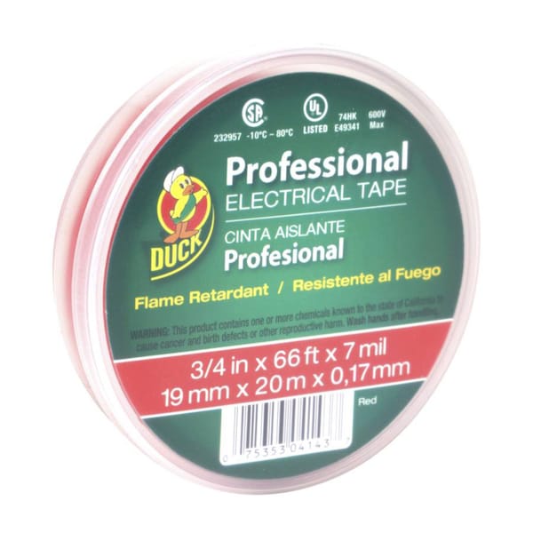 Cinta eléctrica de vinilo rojo de grado profesional de Duck Brand de 3/4 in. de ancho por 66 ft. de largo - 300878