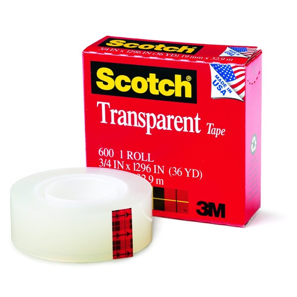 Rollo de recambio de cinta adhesiva transparente Scotch, 3/4 pulgadas x 1296 pulgadas, paquete de 6 - 600341296