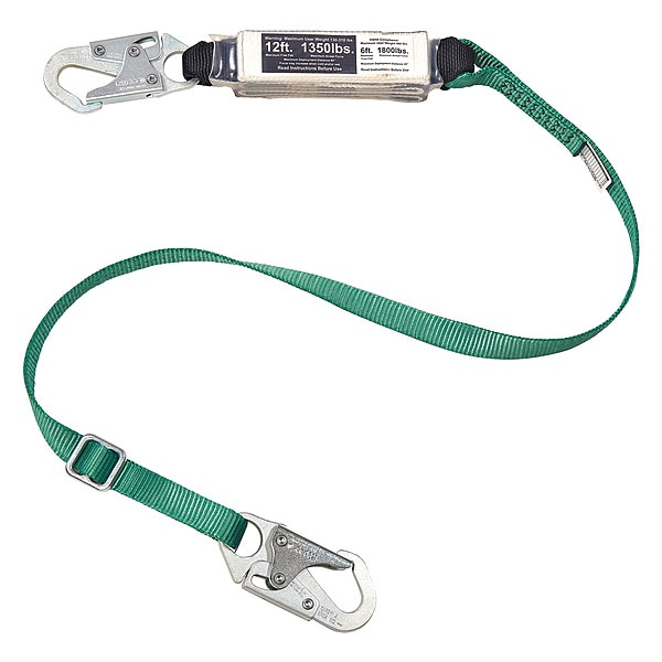 Msa Safety 12FT Free Fall/Heavy Worker single leg energy absorbing lanyard, 6 ft small snaphook - 10211485