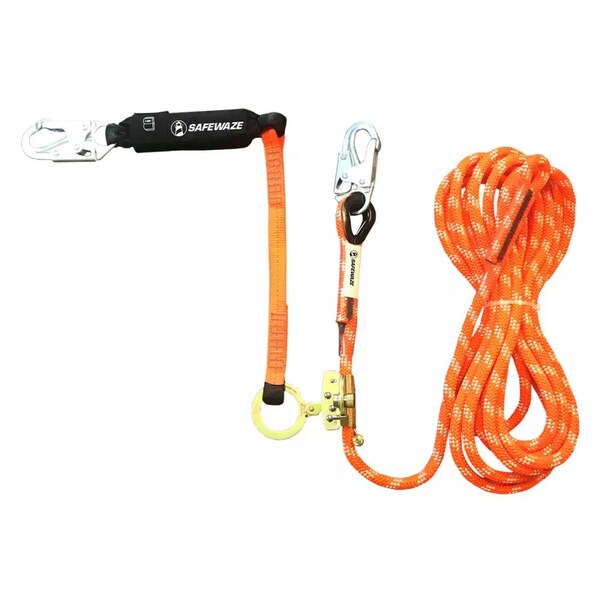 Safewaze V-Line 60ft Kernmantle Vertical Lifeline Assembly: Snap Hook, Rope Grab, EA Lanyard - 019-7008