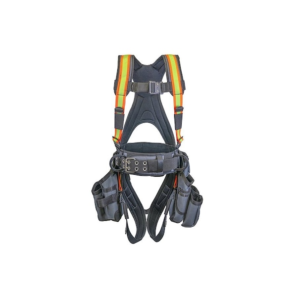 Super Anchor Safety Small - Gray Frame/Hi-Viz Webbing Deluxe Full Body Harness with All-Pakka Tool Bag Combo - 6151-GHS