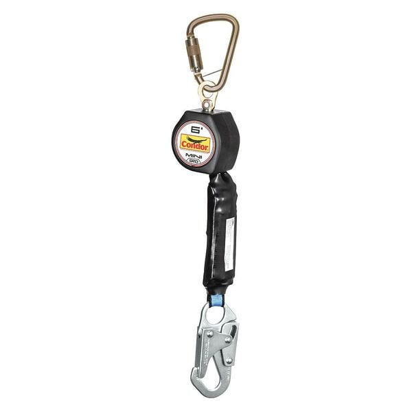 Condor Self-Retracting Lifeline, Steel Snap Hook, Steel Carabiner, 1 Legs, 310lb. Wt. Capacity, 6 ft. L - 35KU97
