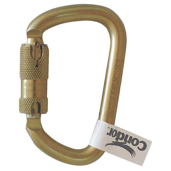 Condor Carabiner, Auto-Lock, Oval, 4 7/16 in Length, 1" Gate Opening, Zinc-Plated Alloy Steel, Yellow - 16V854