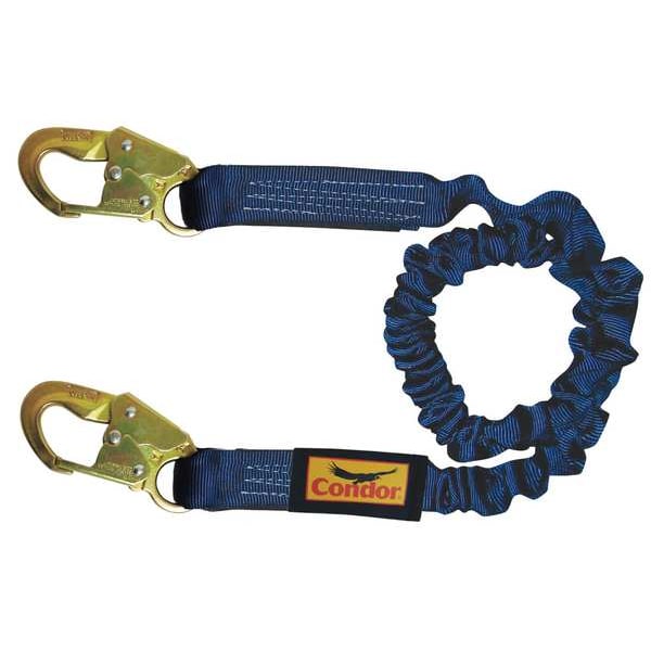 Condor Shock-Absorbing Lanyard, Adjustable, Tubular Webbing, Steel Snap Hook, 310 lb. Capacity - 19F385
