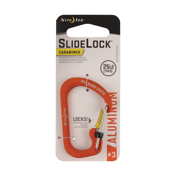 Nite Ize 2023 Nite Ize Slidelock Carabiner Aluminum #3, Orange - NIT-CSLA3-19-R6