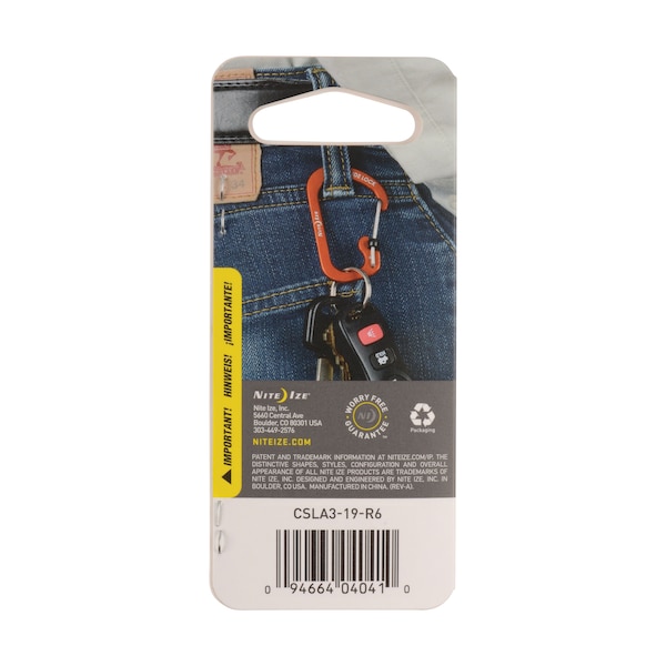 Nite Ize 2023 Nite Ize Slidelock Carabiner Aluminum #3, Orange - NIT-CSLA3-19-R6