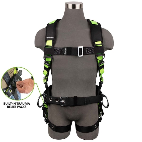 Safewaze PRO Construction Harness: 3D, MB Chest, TB Legs, Trauma relief, M - 023-1229