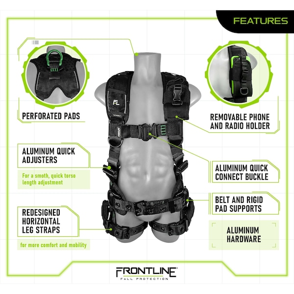 Frontline Elite Harness, M/L, 310 lbs, Quick Connect Chest/ Tongue Leg Buckles, Back D-Ring - 250CTB-ML