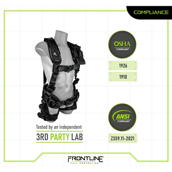 Frontline Elite Harness, M/L, 310 lbs, Quick Connect Chest/ Tongue Leg Buckles, Back D-Ring - 250CTB-ML
