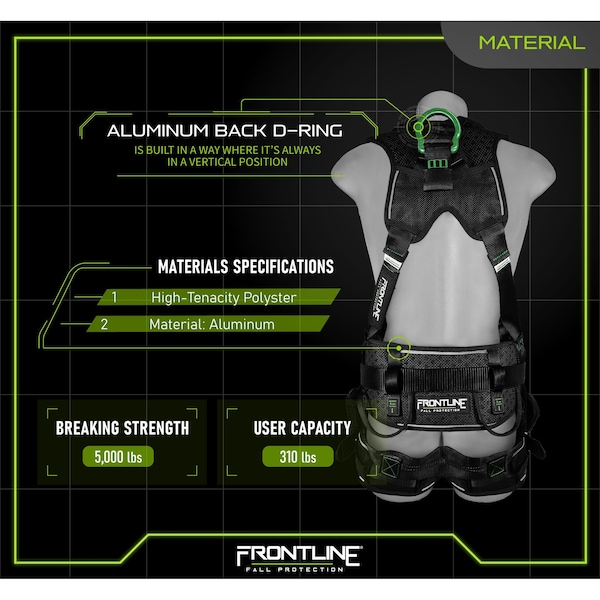 Frontline Elite Harness, M/L, 310 lbs, Quick Connect Chest/ Tongue Leg Buckles, Back D-Ring - 250CTB-ML