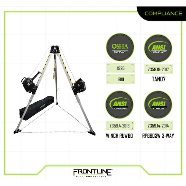 Frontline MEGApod Confined Space 7' Aluminum Tripod with 60' Winch and 3-Way SRL - TAN07RURP