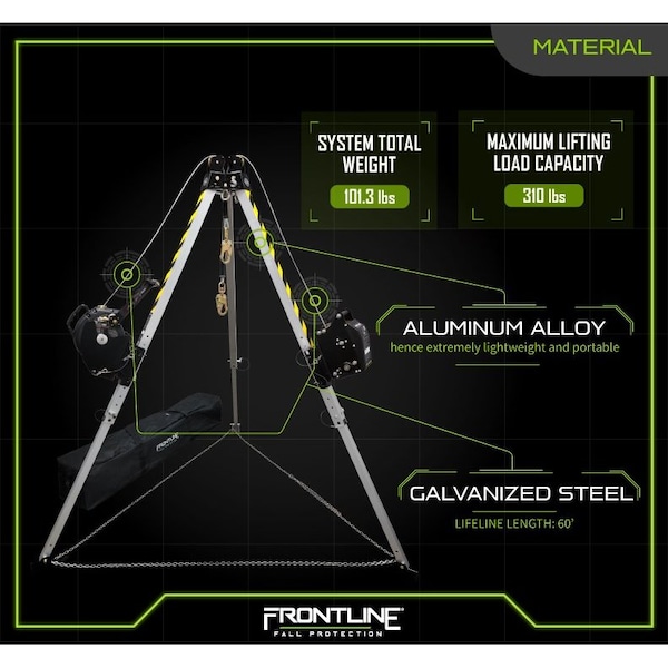 Frontline MEGApod Confined Space 7' Aluminum Tripod with 60' Winch and 3-Way SRL - TAN07RURP