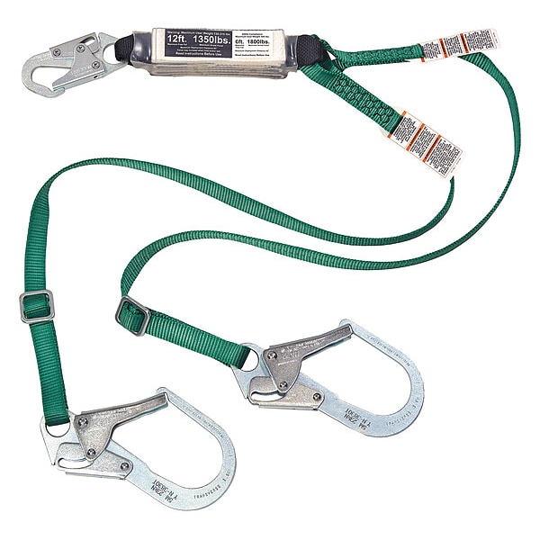 Msa Safety 12FT Free Fall/Heavy Worker twin leg energy absorbing lanyard, 6 ft small snaphook - 10211488