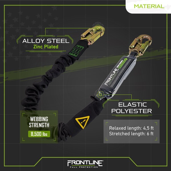 Frontline Patriot 6' Single Leg Elastic Lanyard with Snaphooks - LES61S-US
