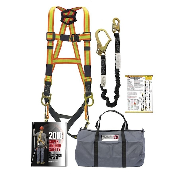 Super Anchor Safety Mini-MAX Carry Bag Kit: No. TB-6067-KHL Tongue Buckle MEDIUM Hi-Viz Harness - 4302-L