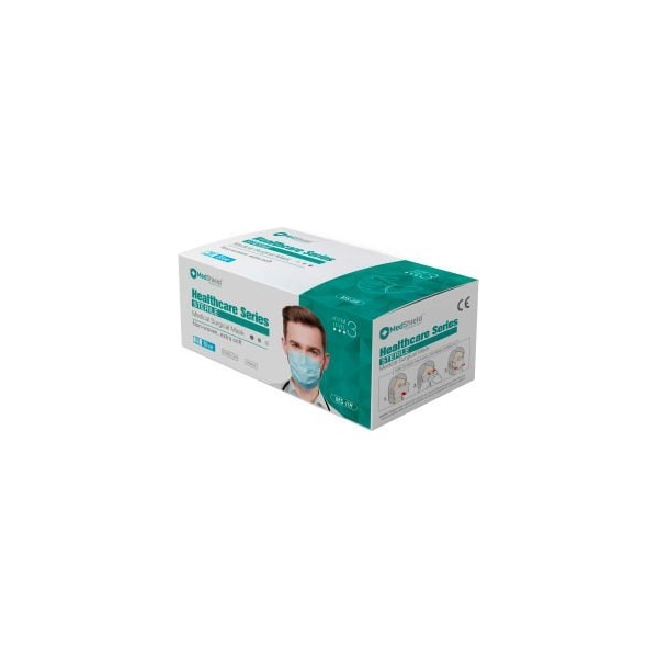 Medshield International MedShield ASTM Level 3 Medical Surgical Disposable Mask, 3-Ply Pleated w/ Earloops, Blue, Box of 50 - MS-IIR