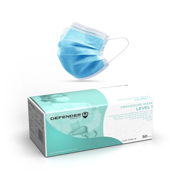 Defender Safety Procedural Mask, Blue, One Size Fits Most, 2000 PK - DSM-PM01-03-C
