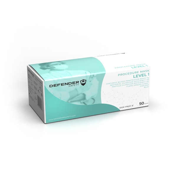 Defender Safety Procedural Mask, Blue, One Size Fits Most, 2000 PK - DSM-PM01-03-C