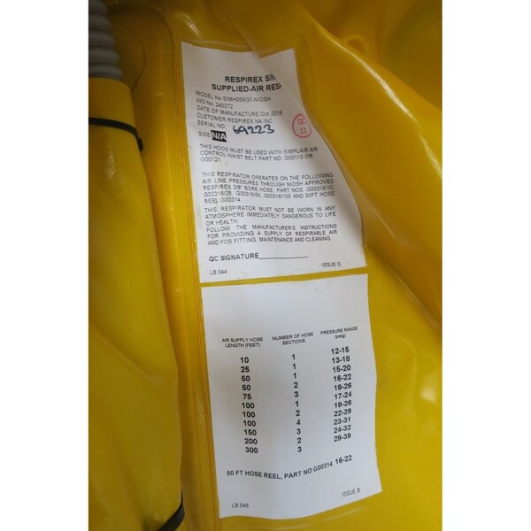 Respirex Supplied Air Respirator Hood Face Respirator - SIMH055/37-NIOSH