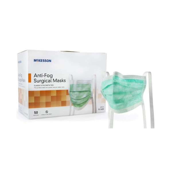 Mckesson Classic Style Anti-Fog Surgical Mask, Green, 50PK - 91-1400
