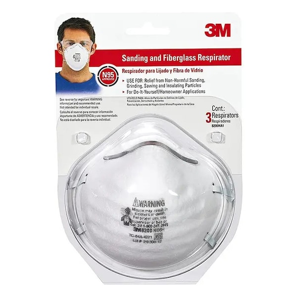 3M Tekk Protection Sanding and Fiberglass Respirator, PK 3 - 8200H3-DC
