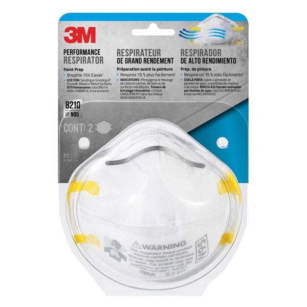 Scotch 3M N95 Paint Prep Cup Disposable Respirator White One Size Fits All 2 pc - 8210P2-DC